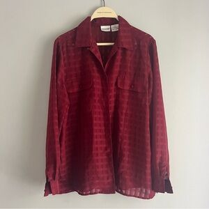 Red button up long sleeve women’s blouse top size 10 medium Liz baker